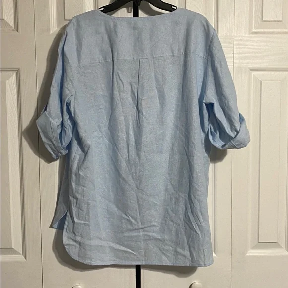 Anne Klein blue linen blend tunic top shirt blouse size LARGE - Picture 9 of 13